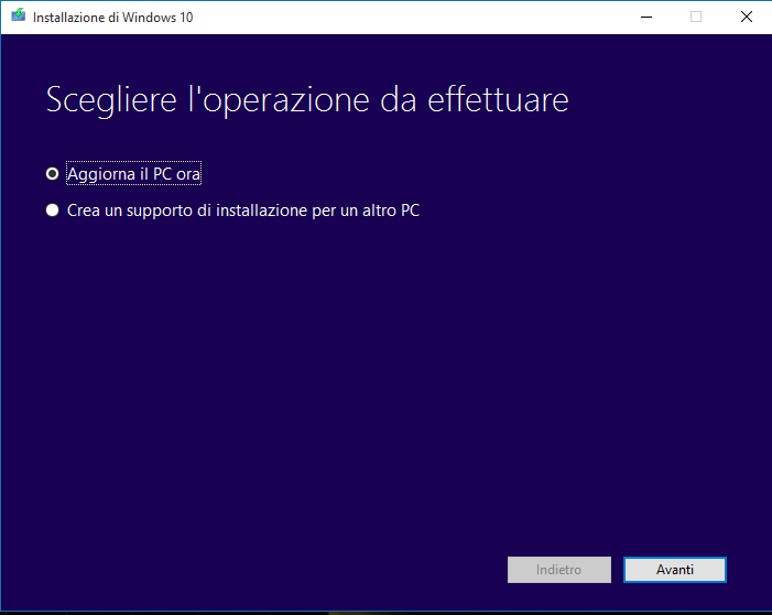 aggiornamento windows 10 - installazione